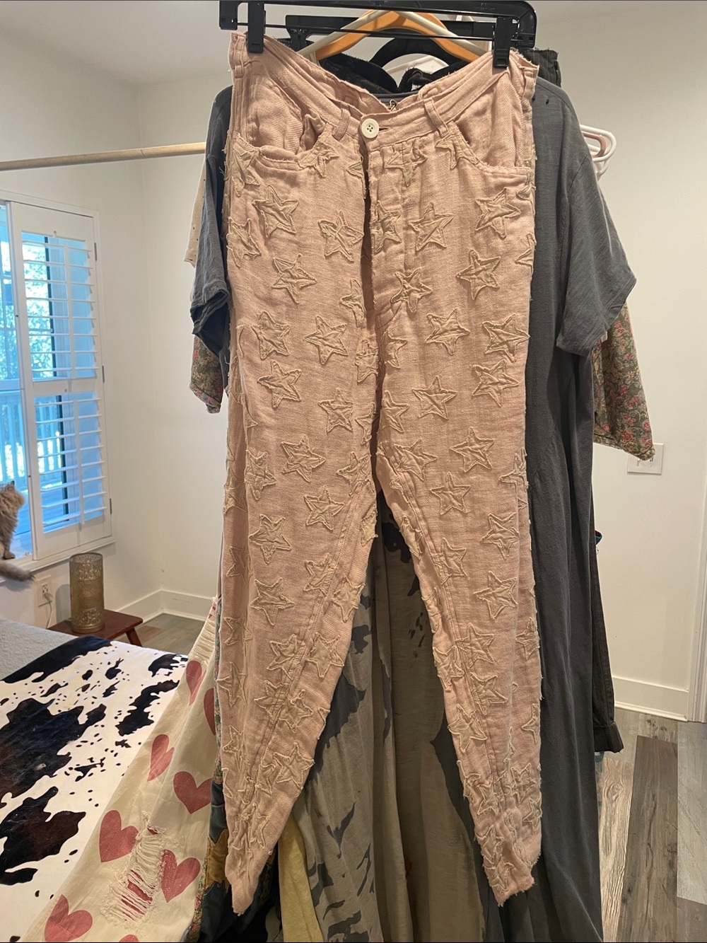Magnolia Pearl Blush Pink Star Embroidered Cotton Trousers